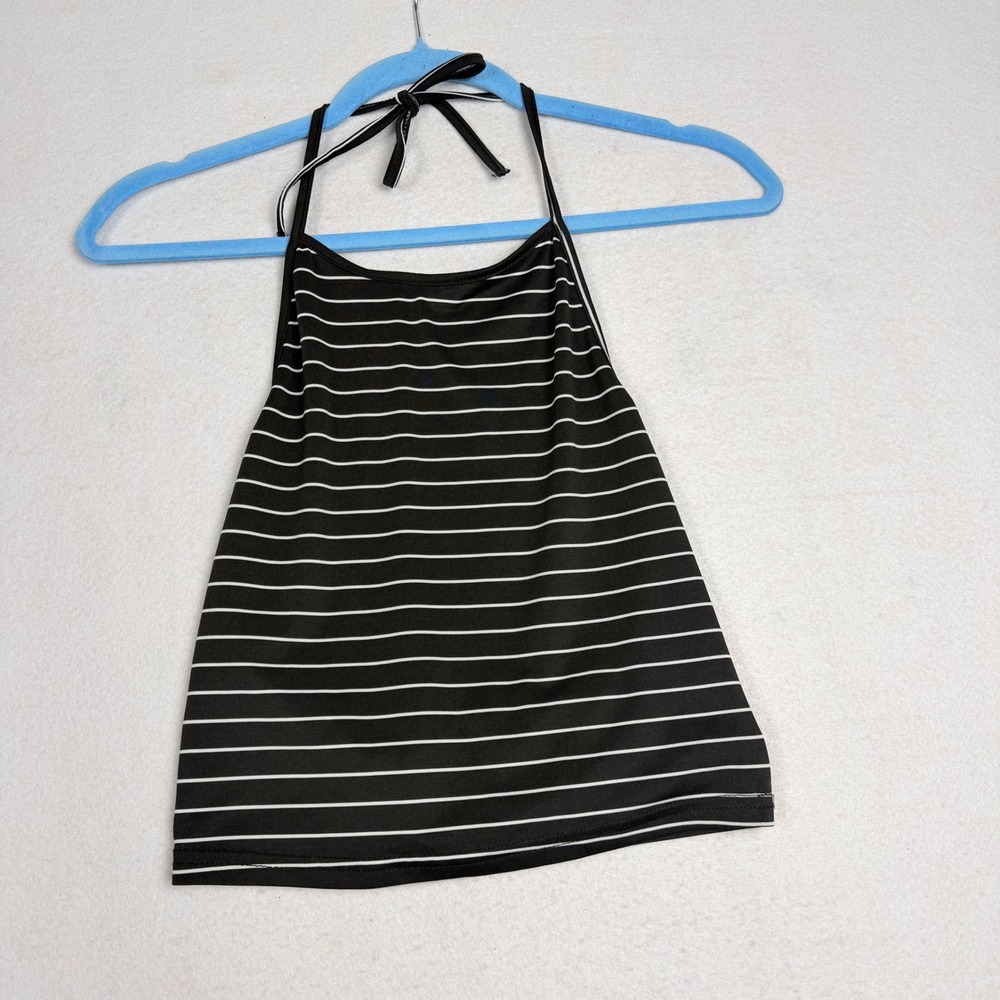 SHEIN Black White Striped Halter Neck Crop Top One Size